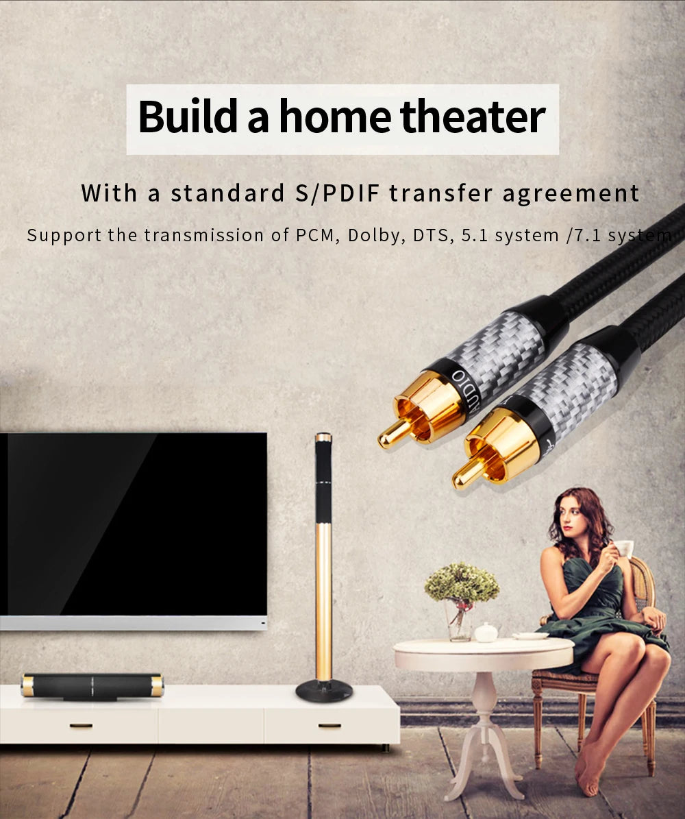YYTCG high-end audio coaxial subwoofer speaker cable, COAXIAL output TV power amplifier 5.1 audio SPDIF cable