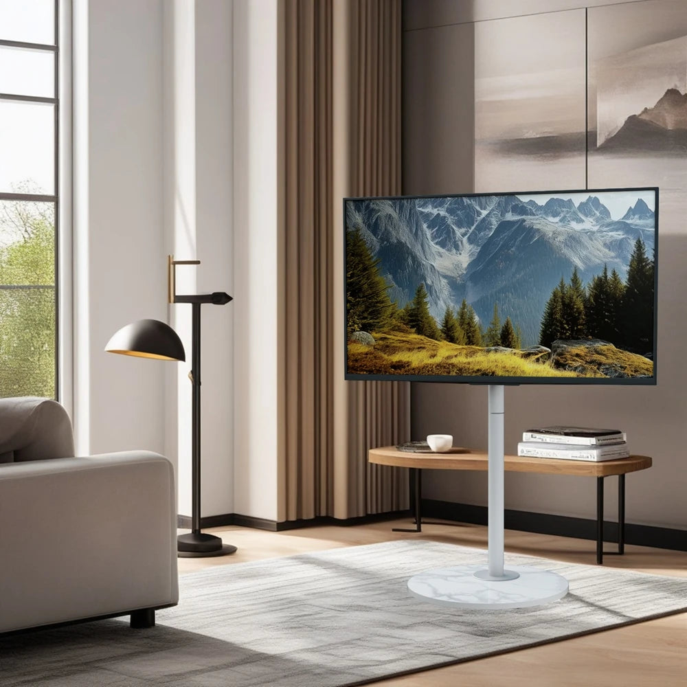 Modern Corner TV Floor Stand Mount Mobile TV Cart for 40-75 Inches with Sintered Stone Base and Rolling Wheels