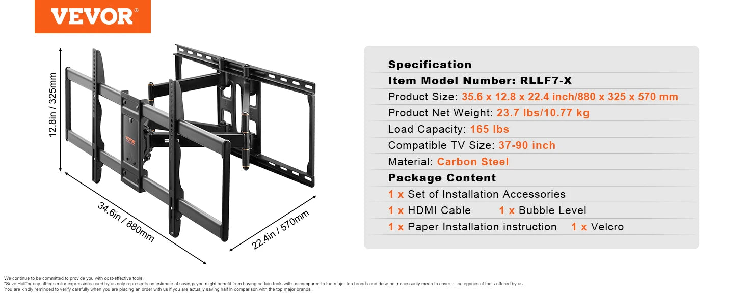 SucceBuy Full Motion TV Mount Fit for 26-90in TVs Swivel Tilt Horizontal Adjustment TV Wall Mount Bracket W/ Articulating Arms