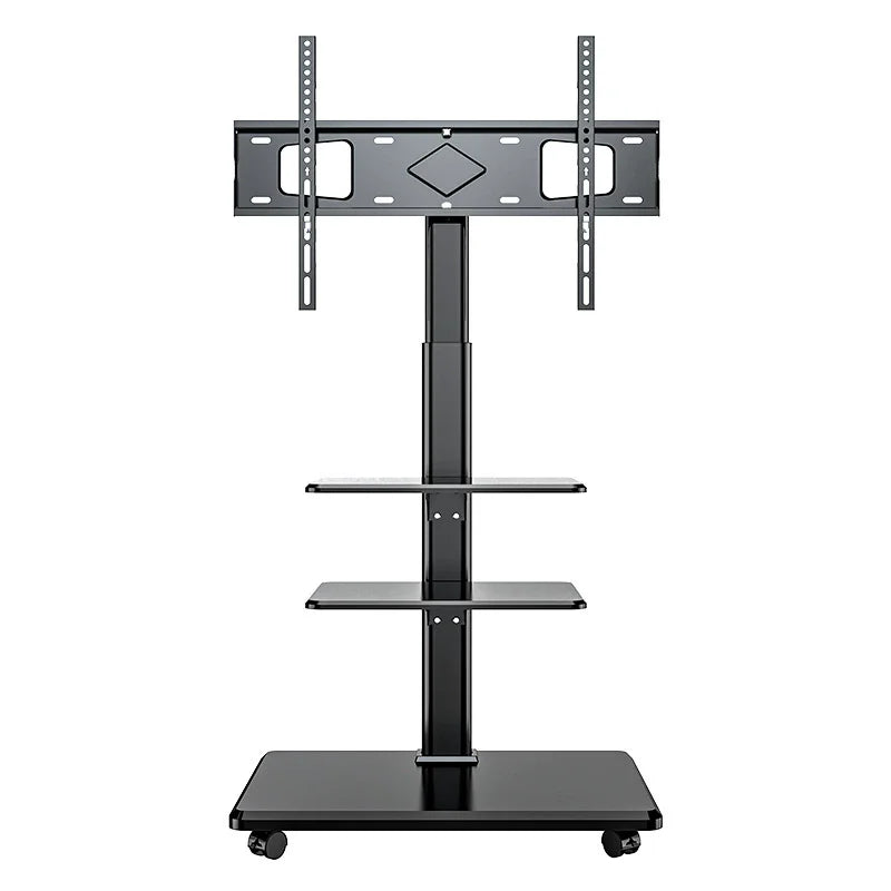 Mobile TV Stand Height Adjustable TV Stand with Wheels Double Tray for Audio-Visual Devices Rolling TV Stand
