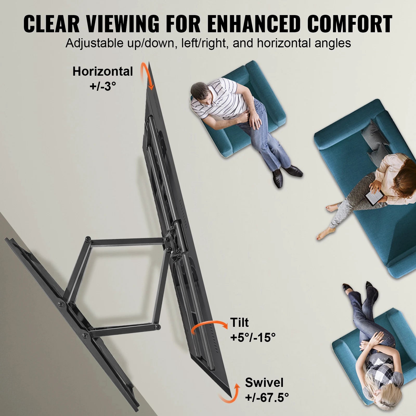 SucceBuy Full Motion TV Mount Fit for 26-90in TVs Swivel Tilt Horizontal Adjustment TV Wall Mount Bracket W/ Articulating Arms