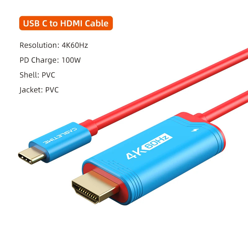 CABLETIME Switch 2 HDMI Cable USB C to HDMI Cable  Adapter 4K 60Hz HDR PD 100W for Nintendo Switch 1 Switch 2 OLED PS4/5 Laptops