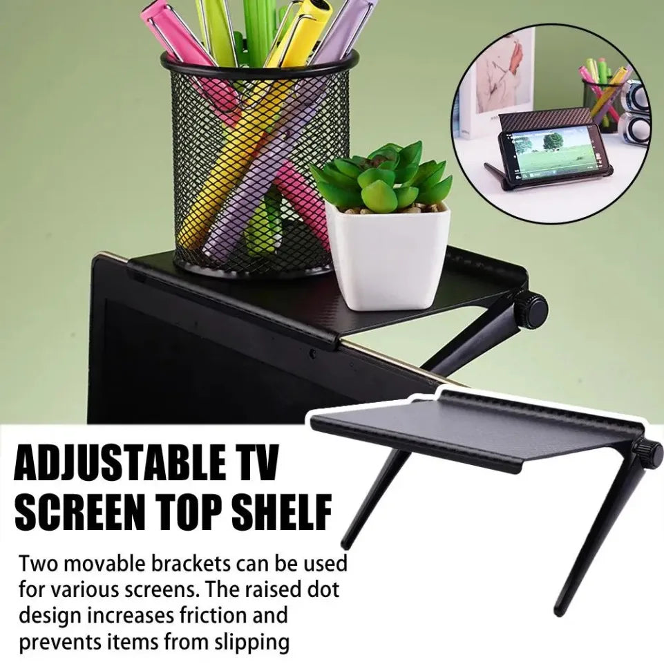 Adjustable Universal TV/Monitor Top Shelf Organizer - Space-Saving Multi-Purpose Rack for Router, Media Box Computer Accessories