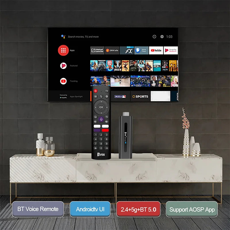 TV98 ATV Smart TV Stick 8K Android 14 H313 2.4G/5G Wifi Support OTA Media Player TV Receiver BT5.0 2GB 16GB Voice Remote TV Box