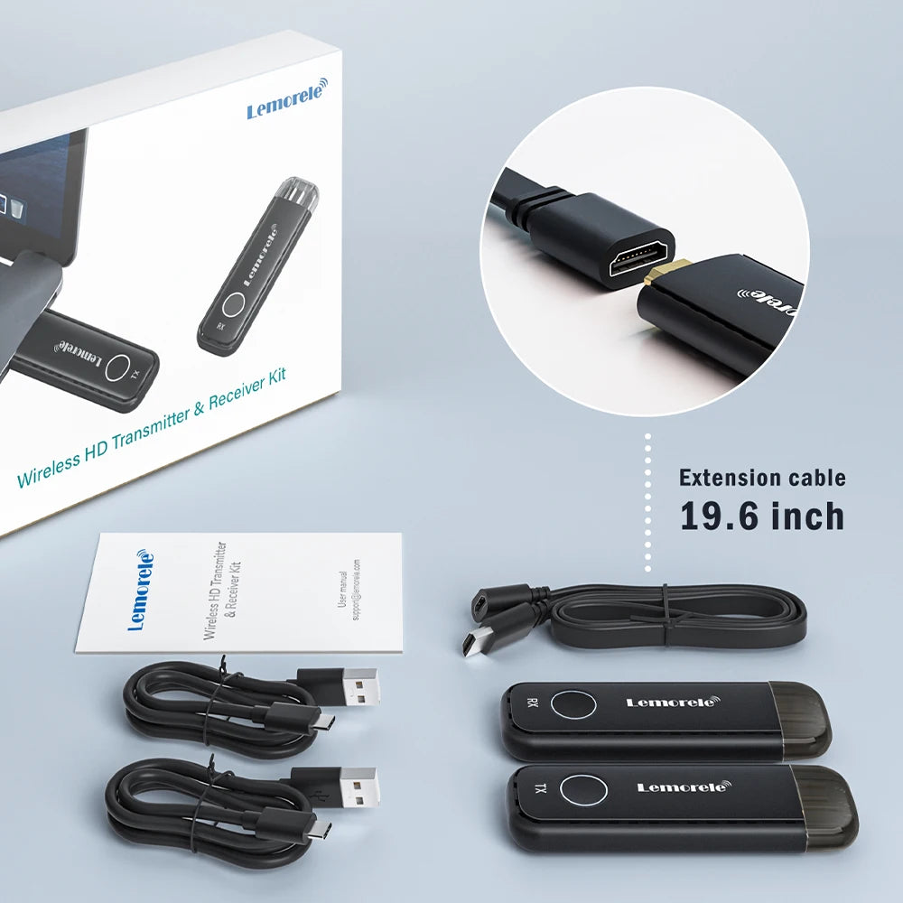 Lemorele 50M Wireless HDMI Transmitter Receiver 1080P Display Dongle Extender AV Adapter for Laptop TV Projector Monitor