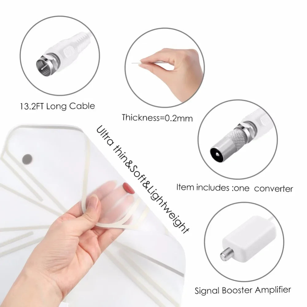 Digital TV Antenna with High Gain, 4K DTV Box Plug EU 5000 Miles Booster, Active Internal Antenna, HD Flat Design
