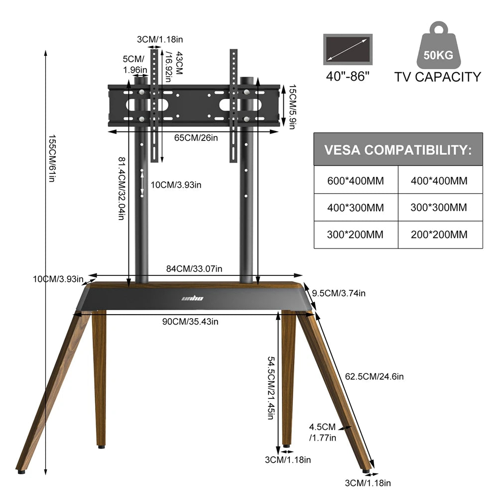Heavy Duty Metal TV Floor Stand for 40-86 Inches LED LCD Flat Screen Height Adjustable