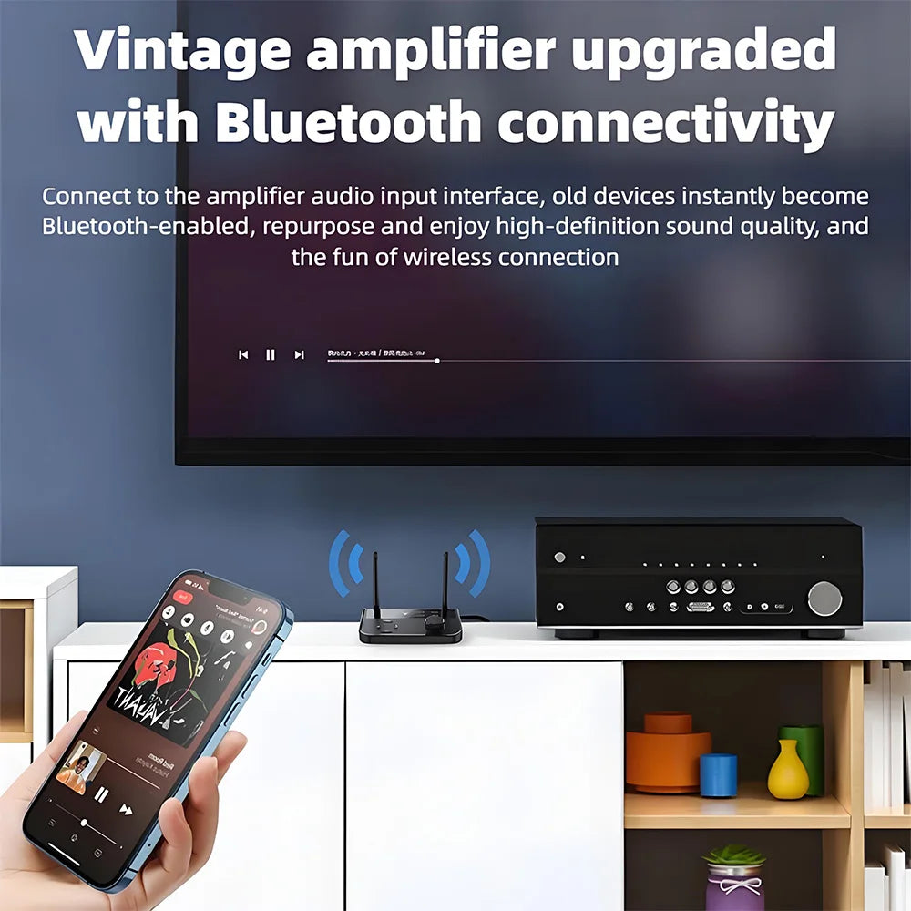 Bluetooth 5.3 Audio Transmitter Receiver Wireless Music Adapter Pair 2 Devices BT 5.0 3.5mm Aux Jack RCA For TV Car PC Headphone
