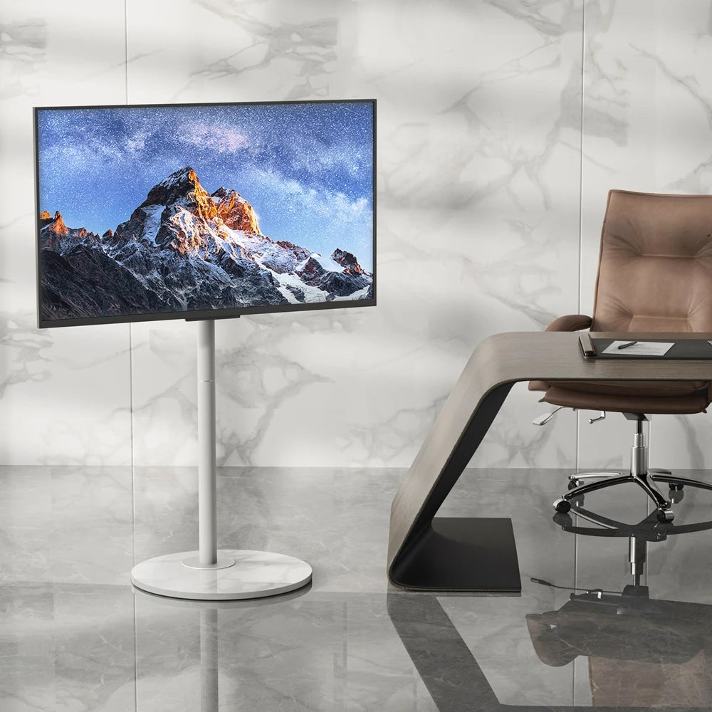 Modern Corner TV Floor Stand Mount Mobile TV Cart for 40-75 Inches with Sintered Stone Base and Rolling Wheels