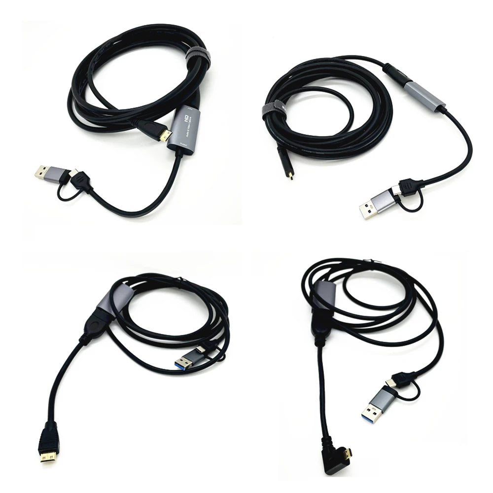2in1 USB & Type-C to Micro / Mini HDMI-compatible Video Capture Card Live Streaming Cable for Sony Canon Nikon Fuji Camera PC 4K
