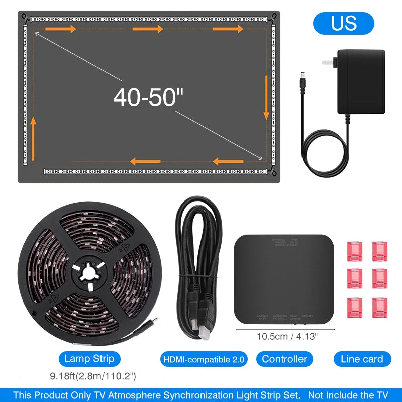 Ambient TV Led Backlight For 40-85Inch Color Real-Time Sync Box Light Strip For 4K HDMI-Compatible 2.0 Device Sync Box Light Kit