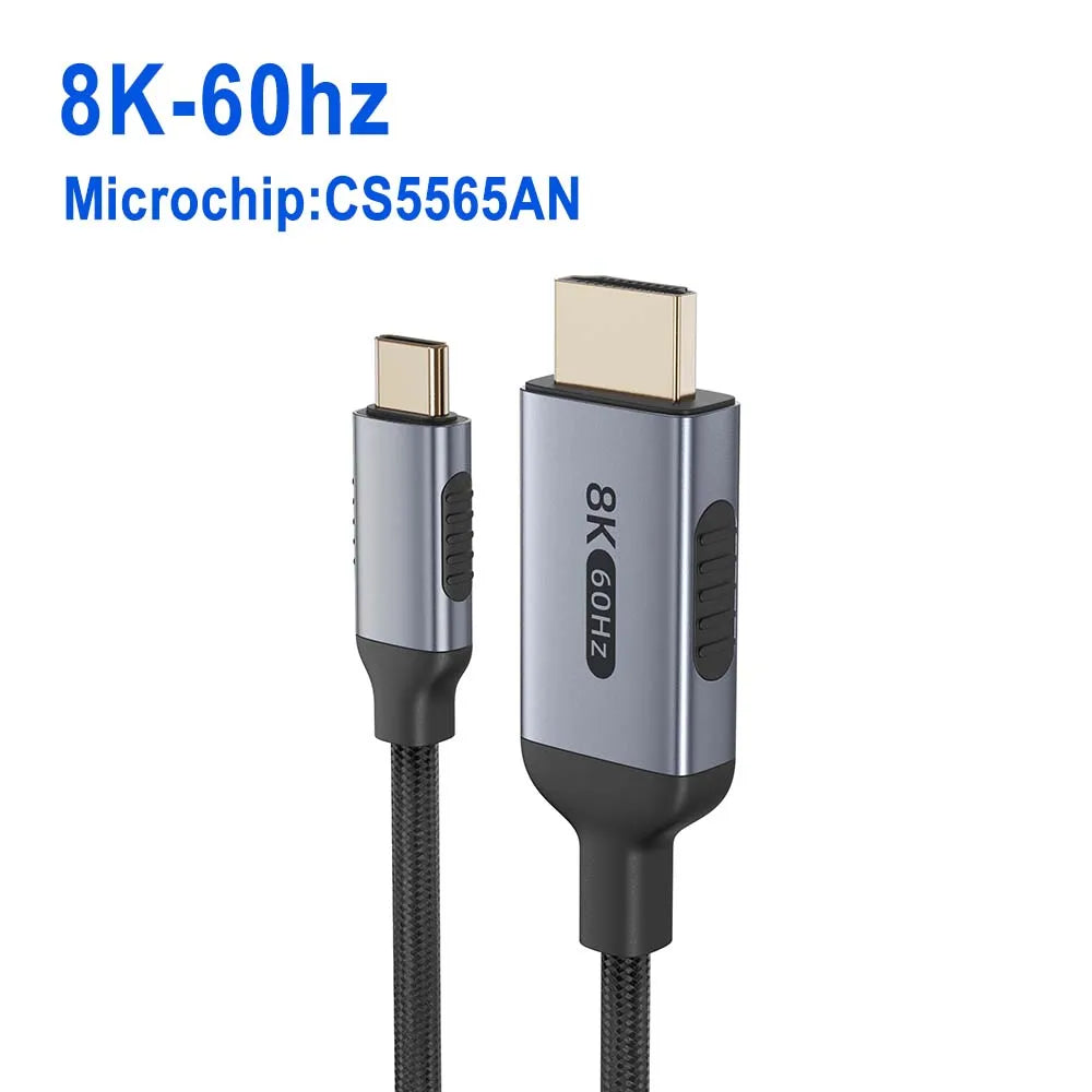 Type C to HDMI-Compatible HDTV Cable 4K@120Hz 8K@60Hz USB C to HDMI Cable for Air iPad TV Converter MacBook USB-C HDMI Adapter