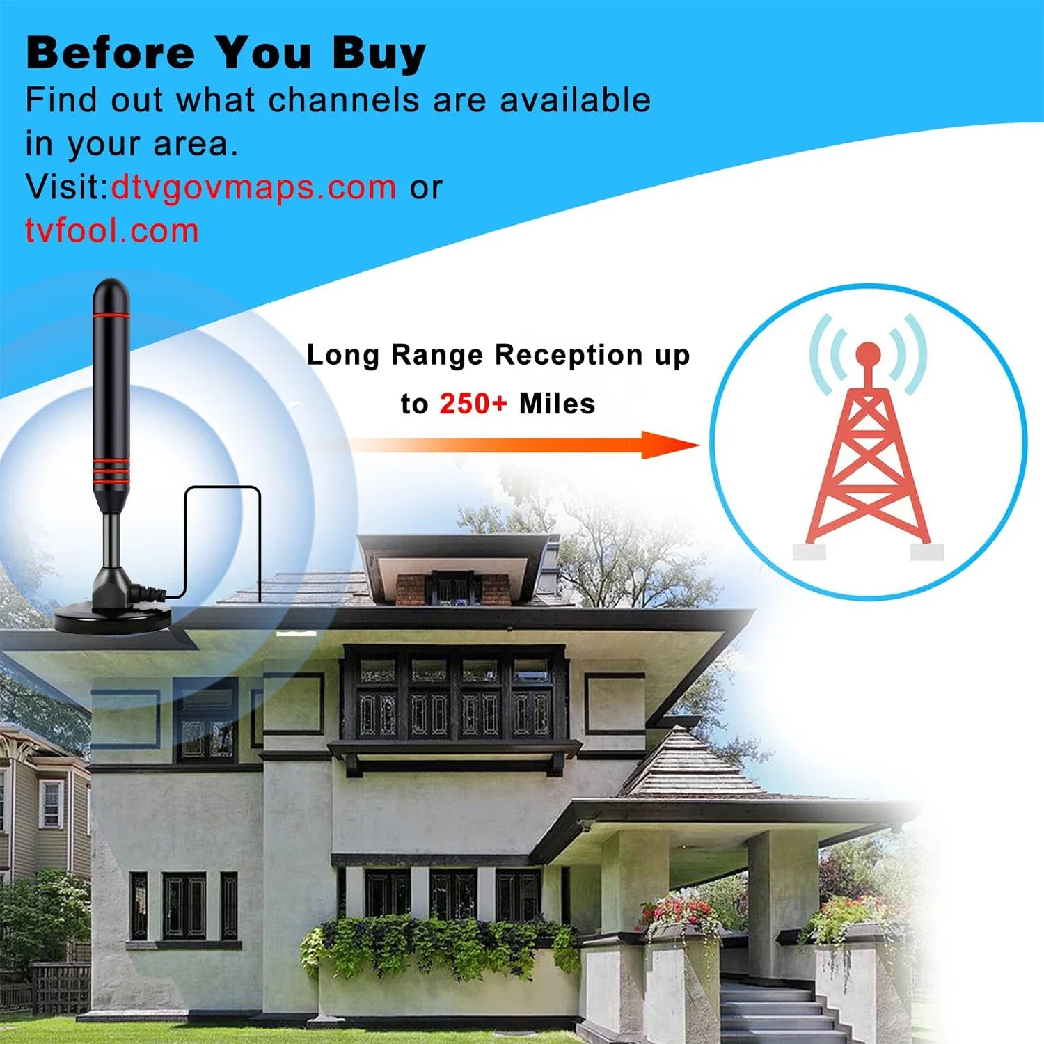 HDTV Antenna with Amplifier VHF/UHF dab Receiver DVB-T DVB-T2 Free View Indoor Smart TV Antenna