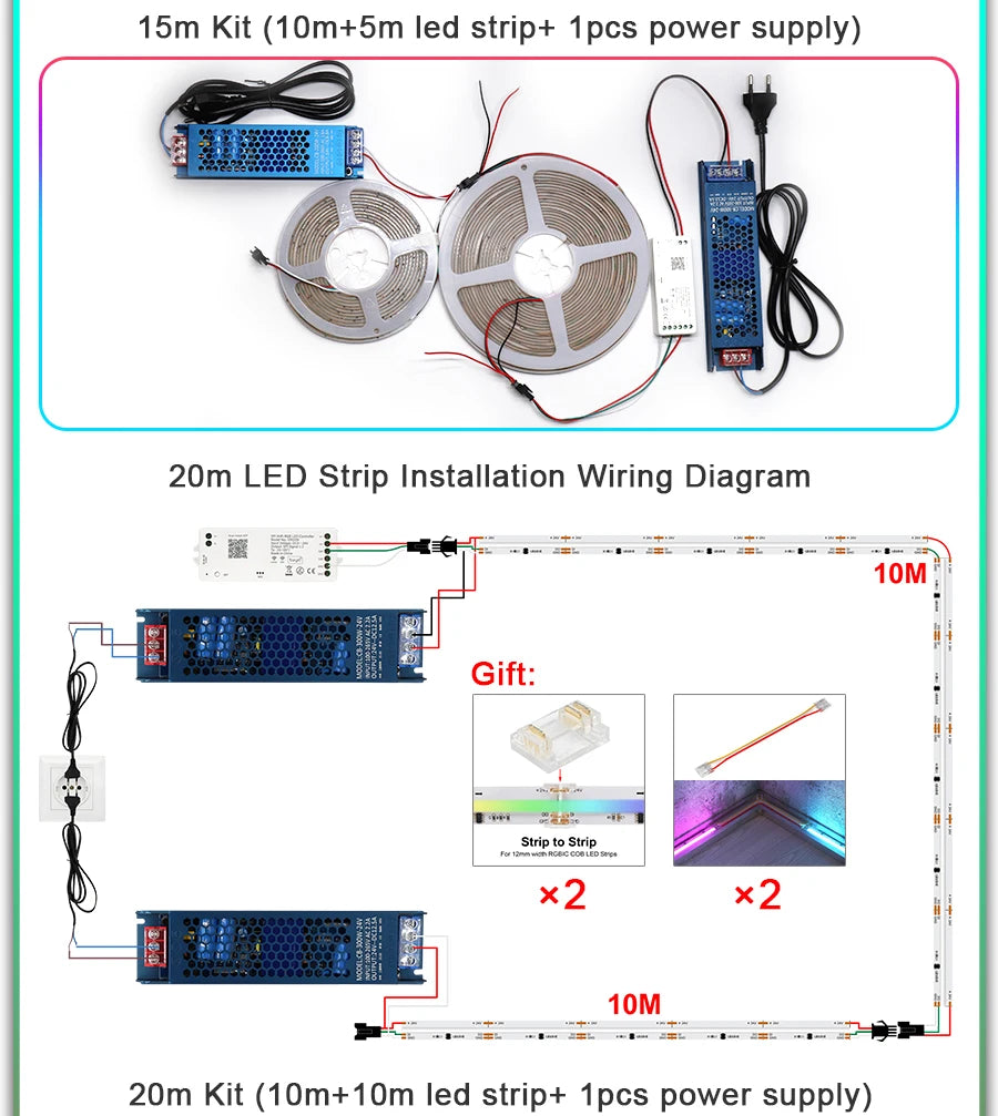 1-25M RGB Addressable COB LED Strip Light 24V WS2811 Pixel LED Strip Tuya WiFi RGBIC LED Ribbon Light Kit For TV Room decoration
