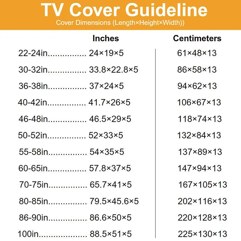 22" To 100" Outdoor TV Cover 90 85 75 65 55 43 40 32inch Outside TV Case Dust Waterproof Television Screen Protection TV Bag