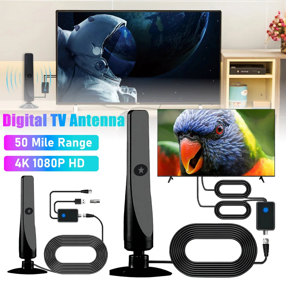 50 Miles TV Antenna HD Digital TV Antenna with Signal Booster Support 4K 1080P High Gain Aerial 25DBI Indoor Outdoor TV Antenna