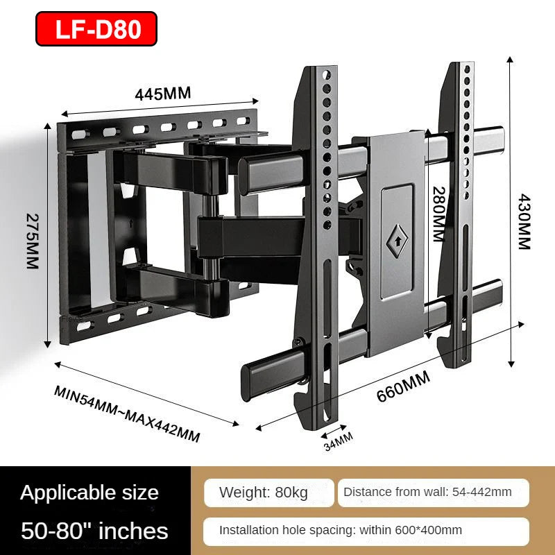 Sliding TV Wall Mount for 32-80" TVs Full Motion Articulating 6 Arms, Easy TV Centering, Max VESA 600x400mm, 1Max Load 176 lbs