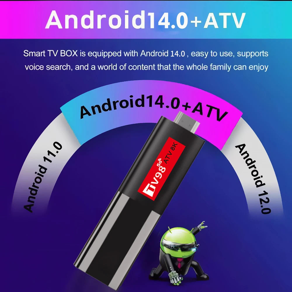 Android 14 TV Stick TV98 ATV 8K Mini Support 8K 4K Video BT5.0 4G 5G Dual WiFi 6 Voice Remote H618 Quad Core A53 Smart TV Stick