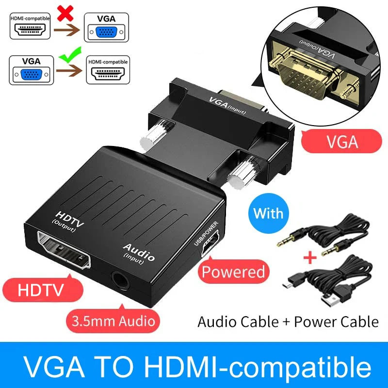 HDMI-compatible to VGA Adapter with 3.5mm Audio Cable For PC Laptop TV Box Projector HDTV 1080P VGA to HDMI-compatible Converter