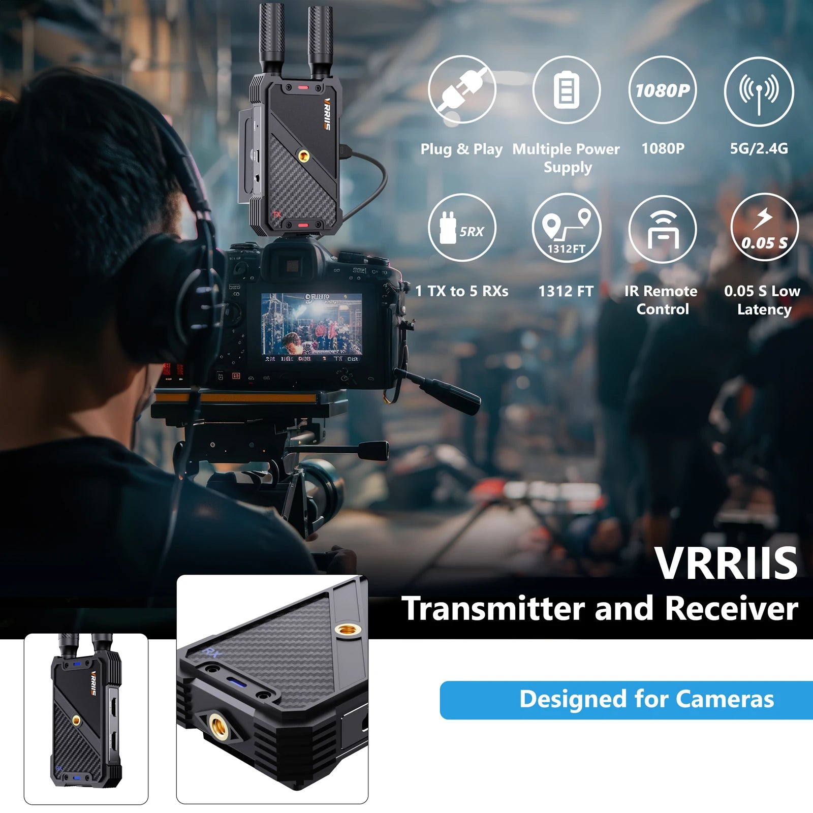 VRRIIS 400M 1080P Wireless Hdmi Extender Video Transmitter Receiver for For Camera Laptop Projector TV Box PS4 Streaming To TV