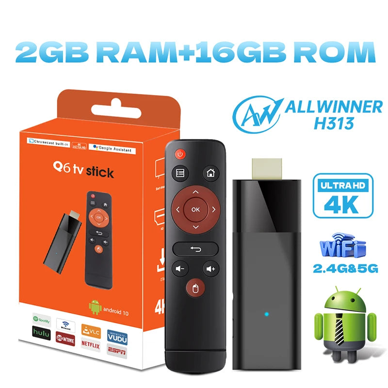 Android Tv Stick Janmifly Q6 2.4G/5G Wifi Bluetooth 5.2 Voice Remote Android 10 4K Video Netflix Youtube Fast Streaming Tv Stick