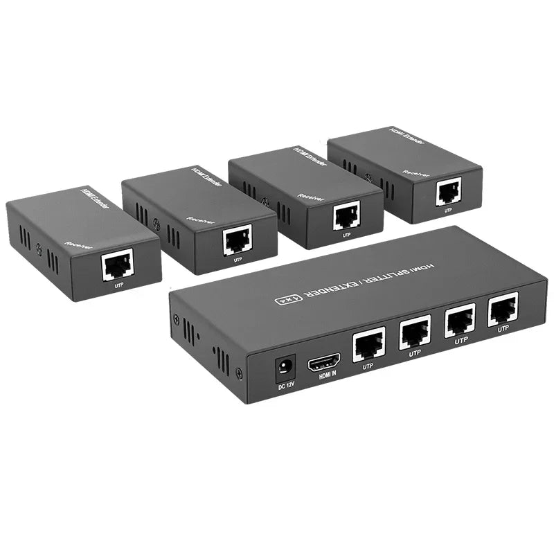 1080P HDMI Rj45 Extender By Ethernet Cat6 Cable 60m Video Transmitter Receiver Kit 1X1 1X2 1X4 1X7 Splitter