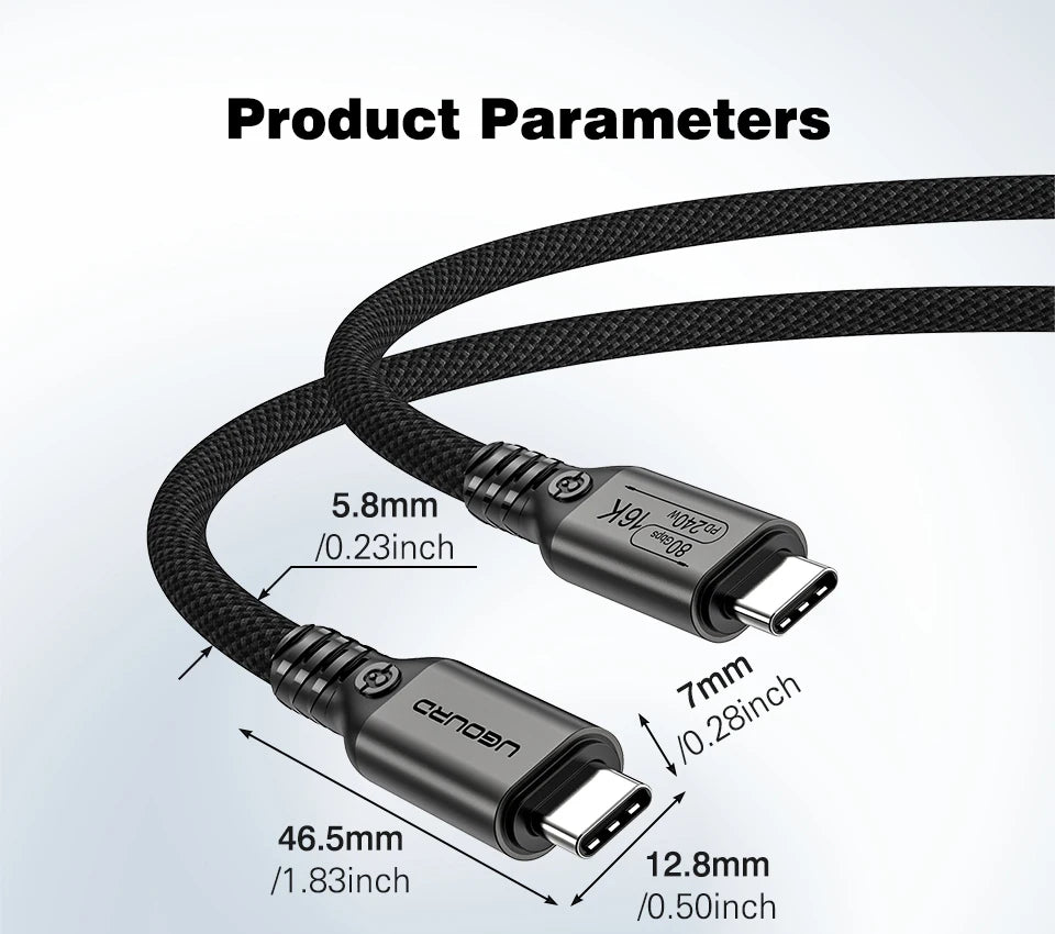 UGOURD 80Gbps Thunderbolt 5 Cable Certified Chip USB-C Thunderbolt5 2m 0.3m 120Gbps 240W 16K for MacBook M.2 Hard Drive USB4-V2