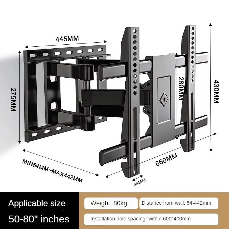 Sliding TV Wall Mount for 32-80" TVs Full Motion Articulating 6 Arms, Easy TV Centering, Max VESA 600x400mm, 1Max Load 176 lbs