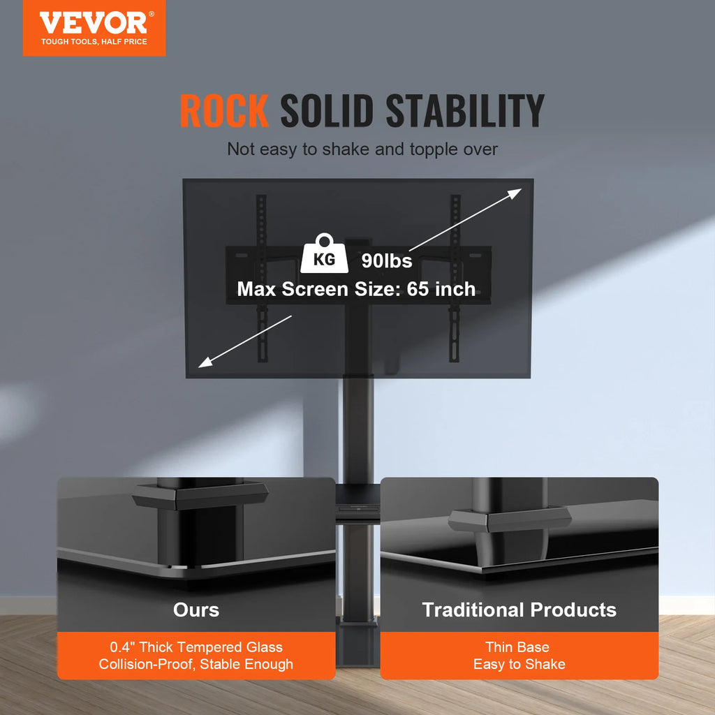 SucceBuy TV Stand Mount Swivel Tall TV Stand for 32-65/70 inch TV Height Adjustable Portable Floor TV Stand Max VESA 600 x 800mm
