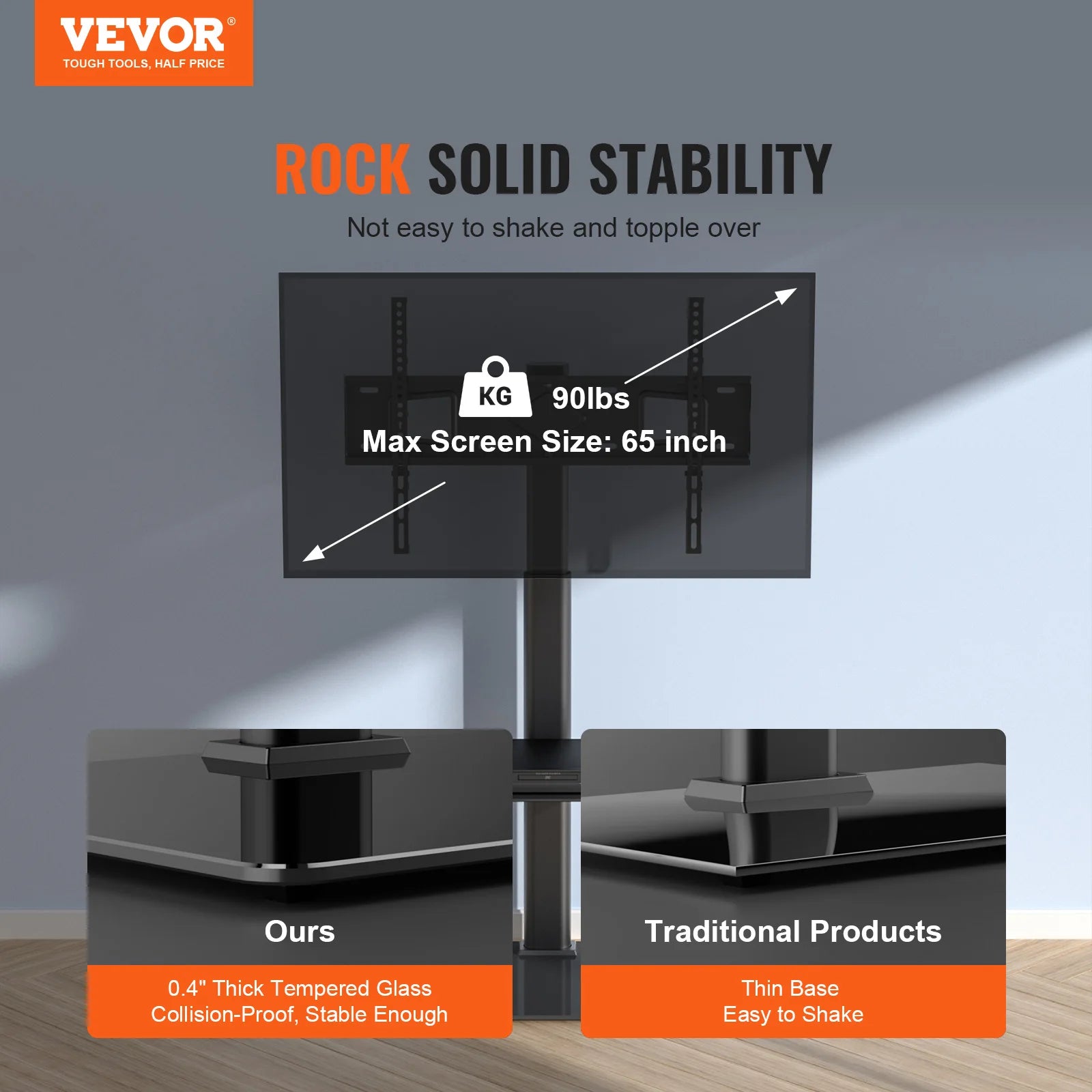SucceBuy TV Stand Mount Swivel Tall TV Stand for 32-65/70 inch TV Height Adjustable Portable Floor TV Stand Max VESA 600 x 800mm