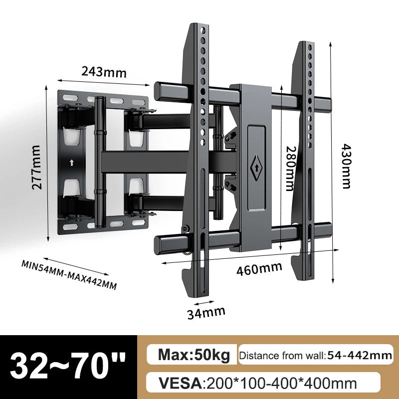 Sliding TV Wall Mount for 32-80" TVs Full Motion Articulating 6 Arms, Easy TV Centering, Max VESA 600x400mm, 1Max Load 176 lbs