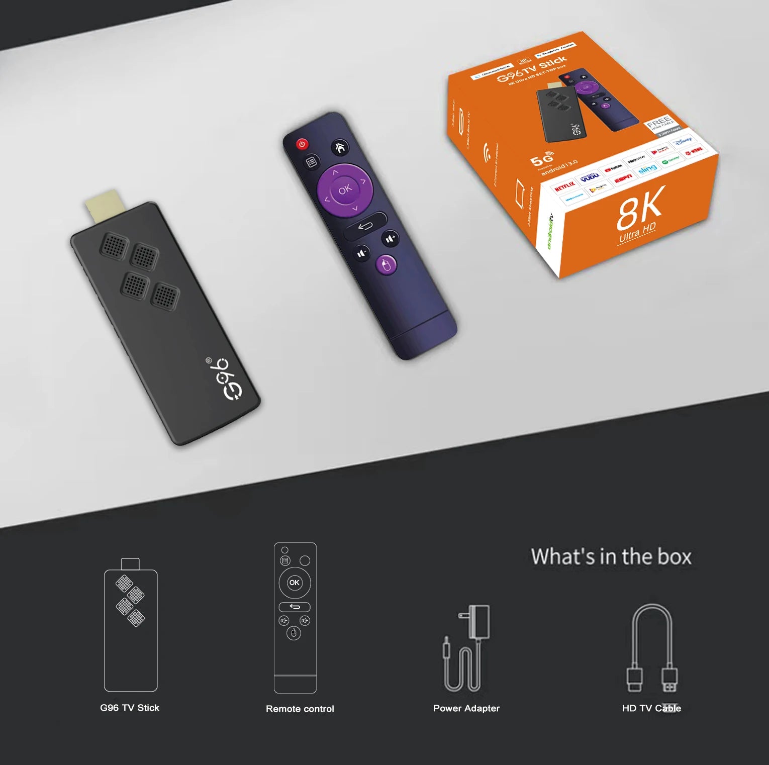 Global Version Android13 G96 TV Stick 8K HDR Portable Streaming Media 2GB16GB Multi Language TV Dongle Allwinner H313 Quad Core