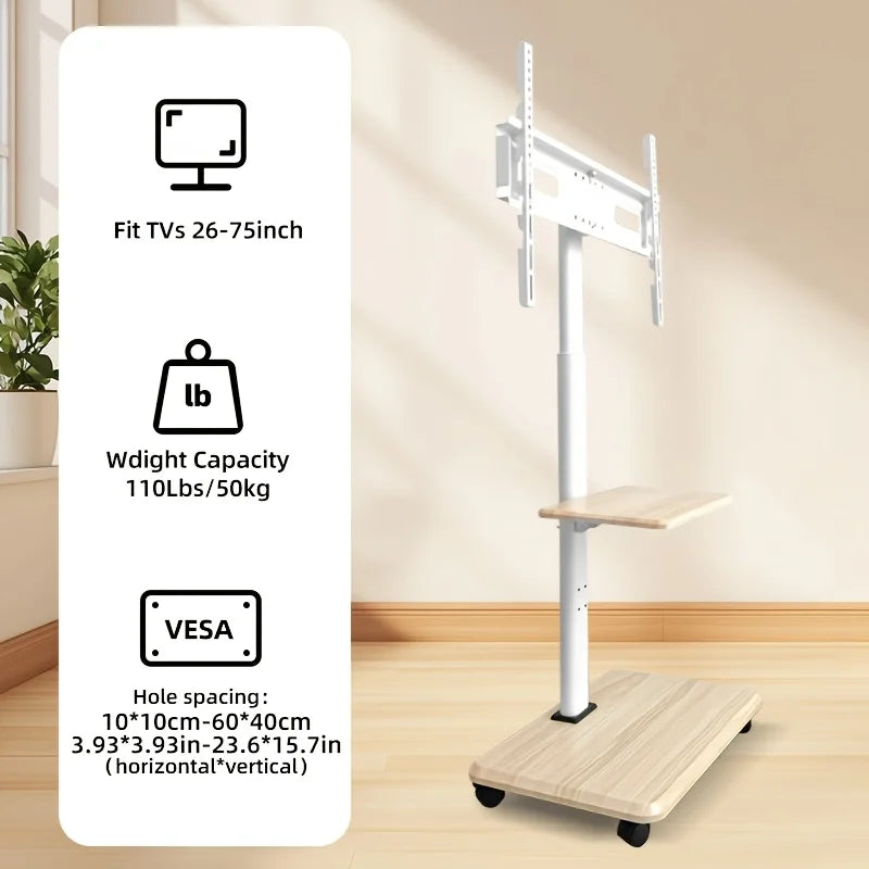 Heavy-Duty Mobile TV Stand for 26-75 Inch TVs - Rolling Floor Cart with Locking Wheels, Swivel & Height Adjustable, Holds 99lbs