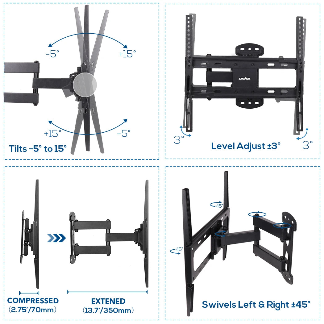 Tilting Swivel Wall TV Wall Bracket Mount Double Arms for 32-55 Inch