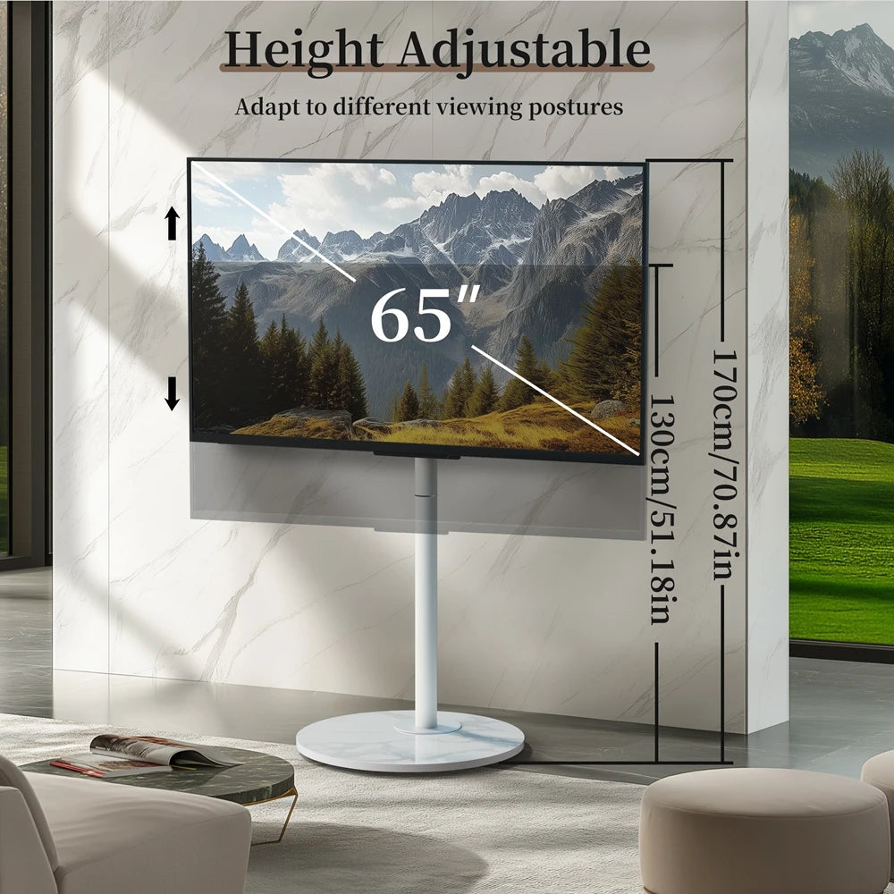 Modern Corner TV Floor Stand Mount Mobile TV Cart for 40-75 Inches with Sintered Stone Base and Rolling Wheels