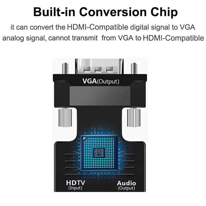 HDMI-compatible to VGA Adapter with 3.5mm Audio Cable For PC Laptop TV Box Projector HDTV 1080P VGA to HDMI-compatible Converter
