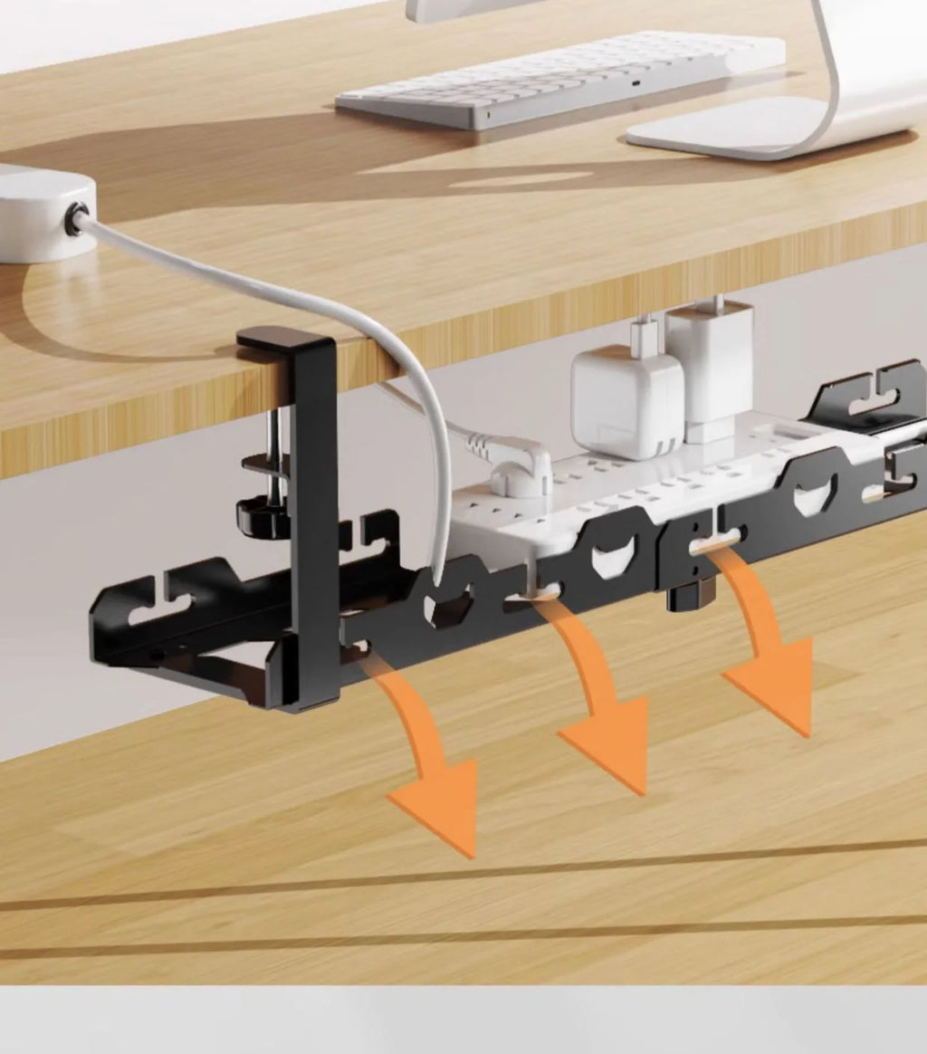 No Drilling Extendable Under Desk Cable Management Metal Cable Tray Under Desk With Clamp Retractable Power Strip Cord Holder
