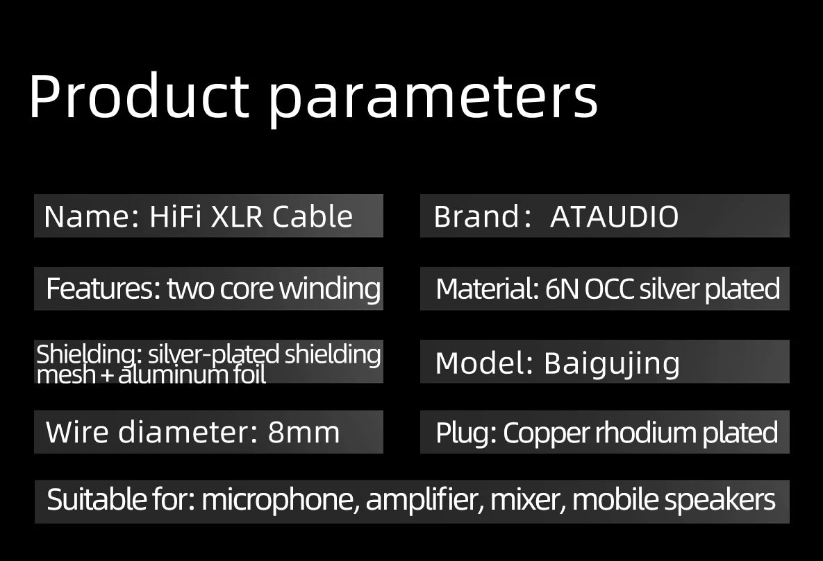 HiFi 2XLR Audio Cable Hi-End OCC Silver Plated 3 Pin XLR Male to Female Audio Cord for Microphone  Amplifier