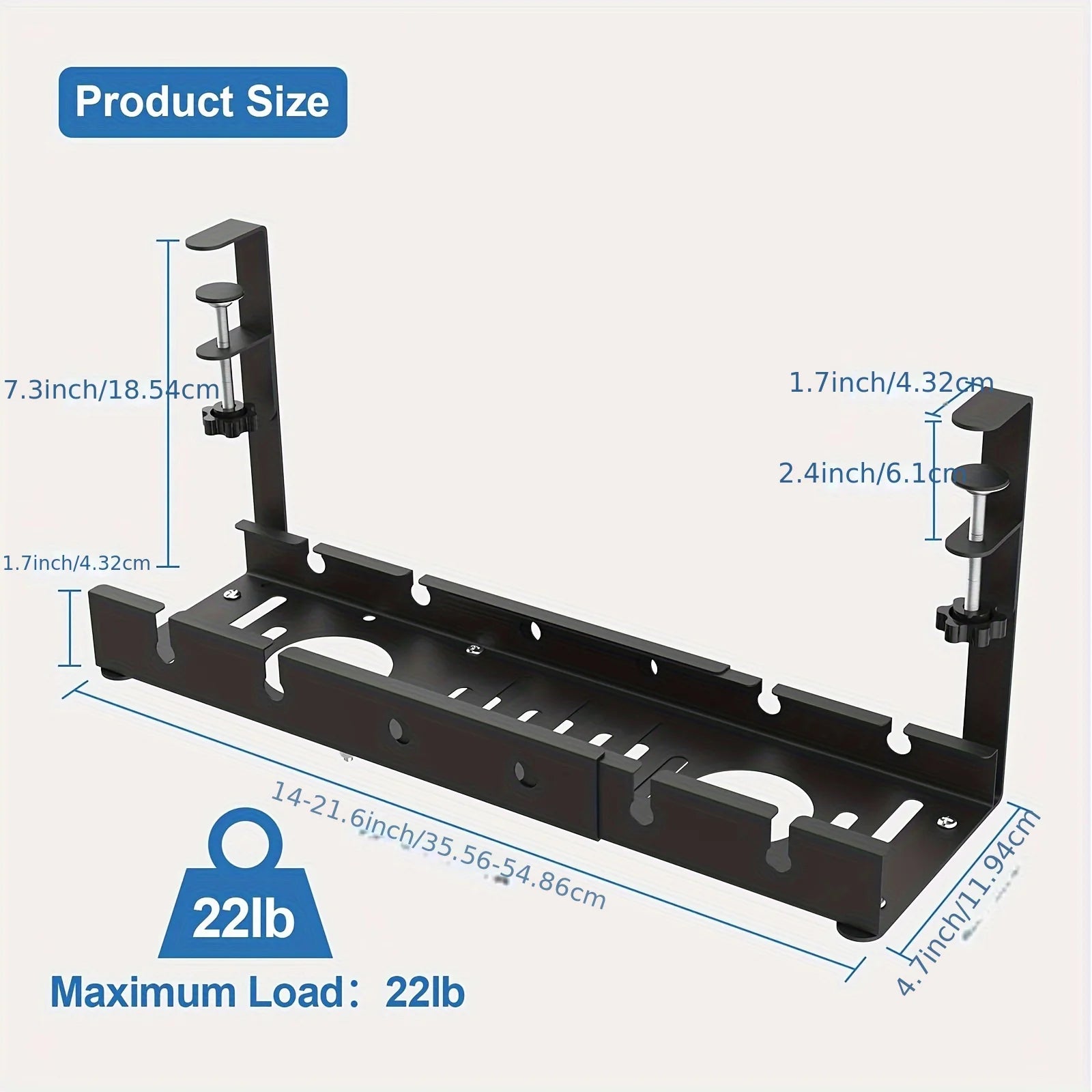 No Drilling Extendable Under Desk Cable Management Metal Cable Tray Under Desk With Clamp Retractable Power Strip Cord Holder