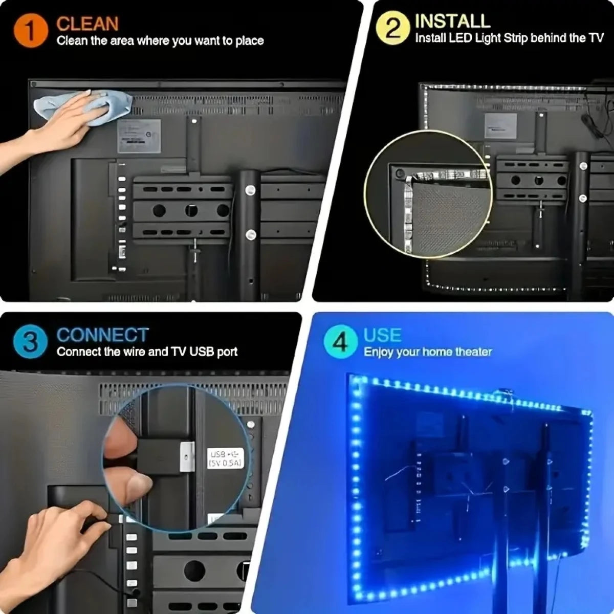 EISSLOLY Led Strip Lights RGB LED Light Kit Smart APP Control for 55-85 inches TV Backlight Screen SYNC Home Decor LED Lighting