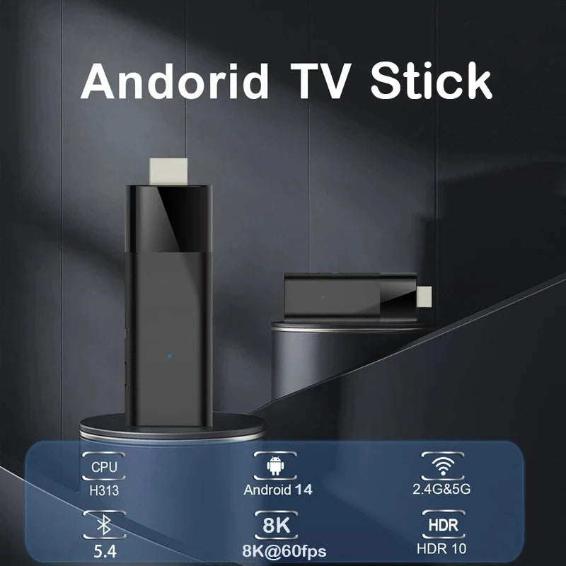Mini ATV Q12 TV Stick Android 14 8K HD 8GB 128GB Allwinner H313 Google Assistant Media Player Bluetooth 5.4 Fast Smart TV Box