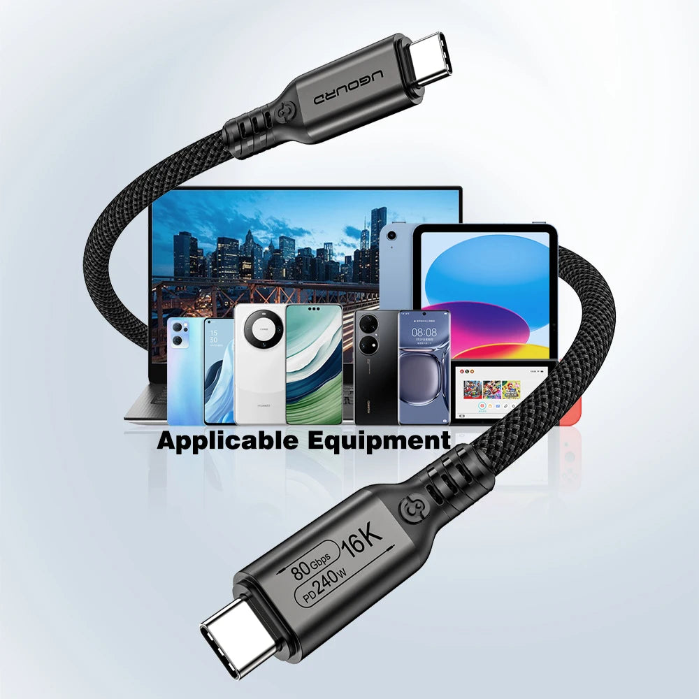 UGOURD 80Gbps Thunderbolt 5 Cable Certified Chip USB-C Thunderbolt5 2m 0.3m 120Gbps 240W 16K for MacBook M.2 Hard Drive USB4-V2