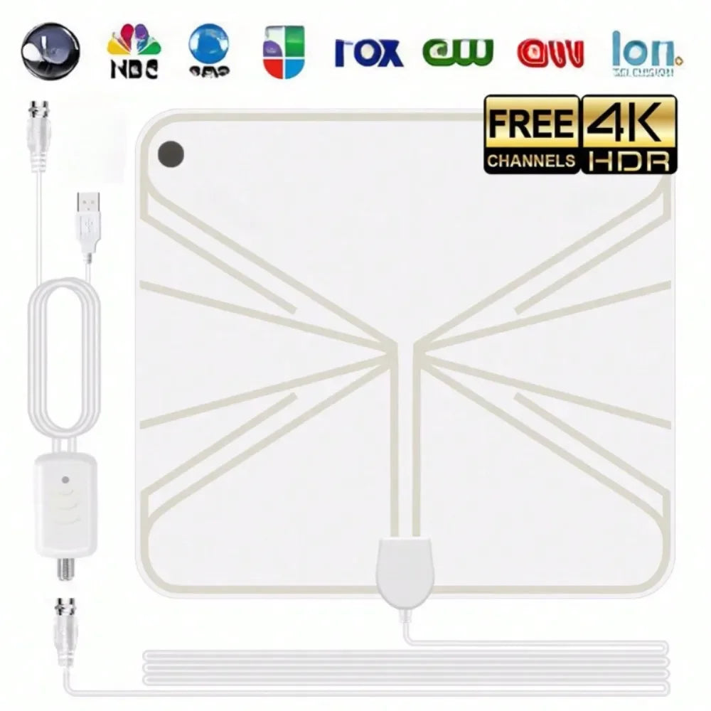 Digital TV Antenna with High Gain, 4K DTV Box Plug EU 5000 Miles Booster, Active Internal Antenna, HD Flat Design