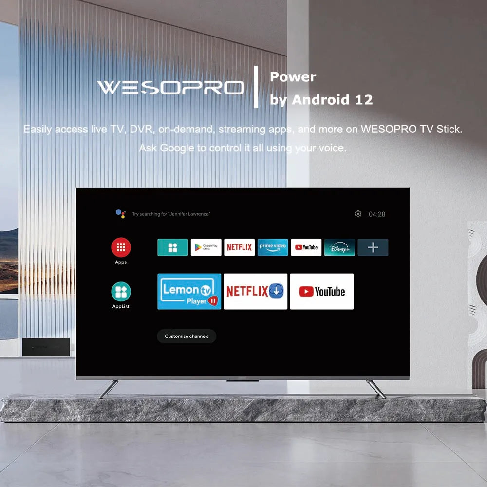 WESOPRO TV Stick G2 Android 12 Smart TV Dongle 2GB RAM 16GB ROM 2.4GHz 5.0GHz Wifi 6 BT5.0 H.265 4K 30pfs VS Xiaomi Mi TV Stick