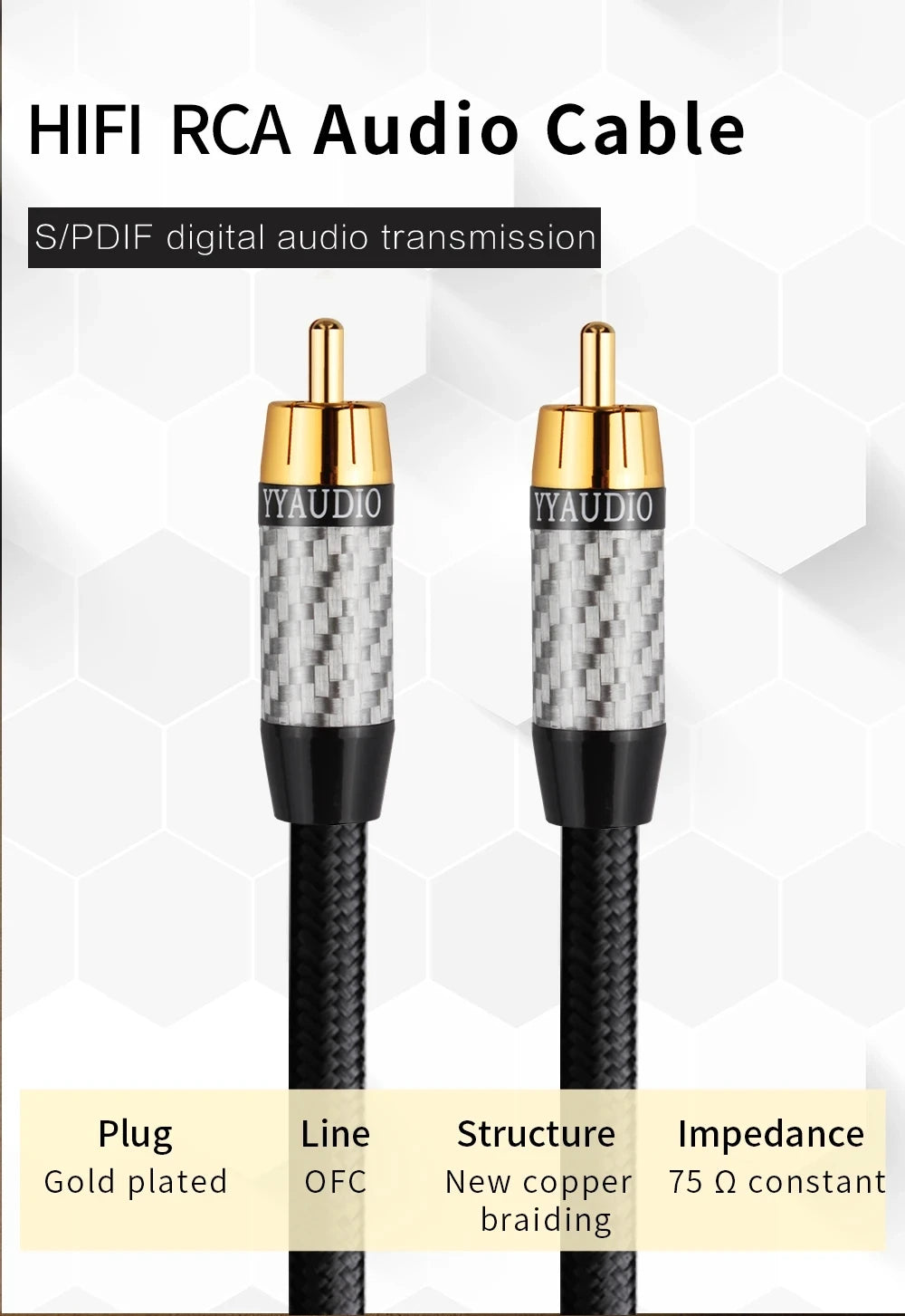 YYTCG high-end audio coaxial subwoofer speaker cable, COAXIAL output TV power amplifier 5.1 audio SPDIF cable