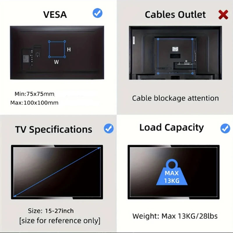 1 PCS Adjustable TV Monitor Wall Mount Bracket  for Most 13-27 In/10-32 in 360° Rotated Expansion tv Holder VESA 100*100mm