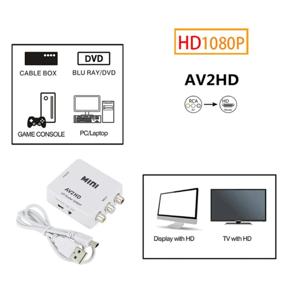 HDMI-compatible To AV RCA Converter Box Adapter HDMI to AV/CVSB L/R Video Full HD 1080P HD2AV Converter For PS4 TV PC Projector