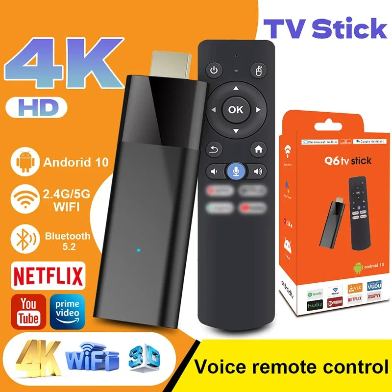Android Tv Stick Janmifly Q6 2.4G/5G Wifi Bluetooth 5.2 Voice Remote Android 10 4K Video Netflix Youtube Fast Streaming Tv Stick