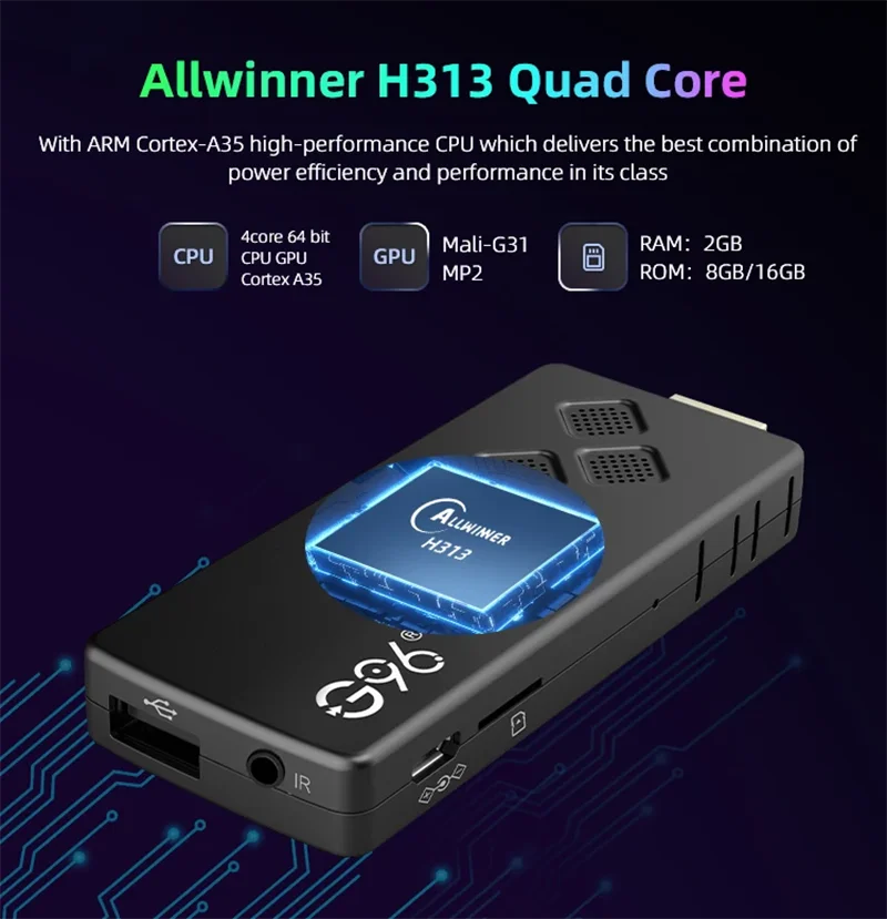 Global Version Android13 G96 TV Stick 8K HDR Portable Streaming Media 2GB16GB Multi Language TV Dongle Allwinner H313 Quad Core