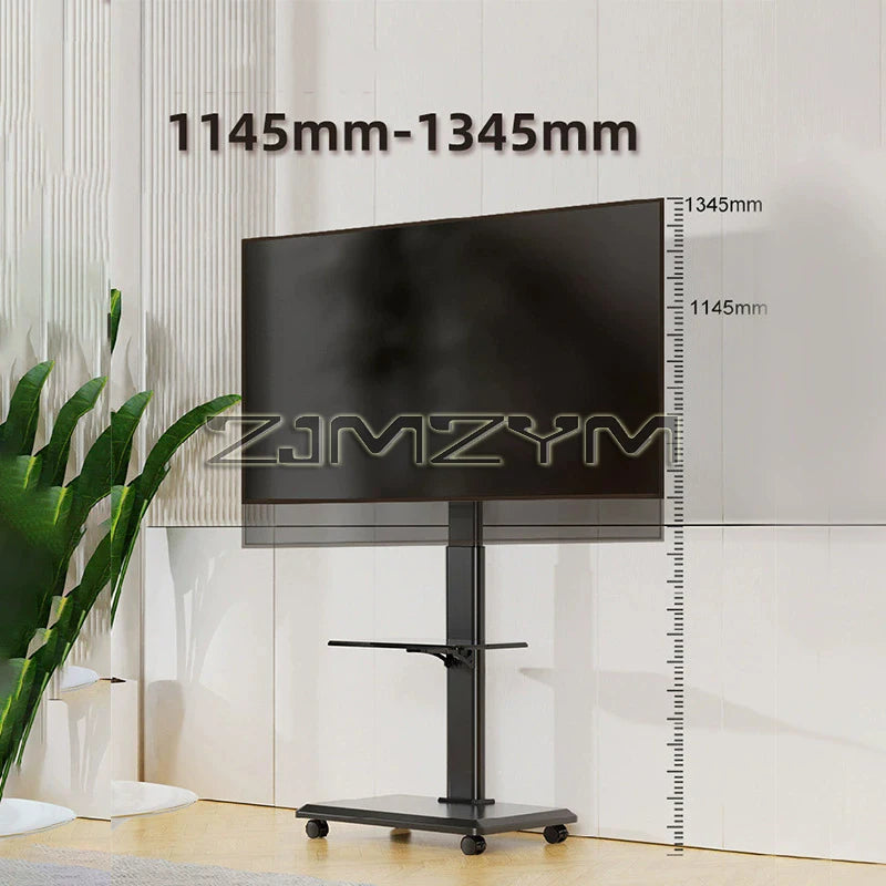 Mobile TV Stand Height Adjustable TV Stand with Wheels Double Tray for Audio-Visual Devices Rolling TV Stand